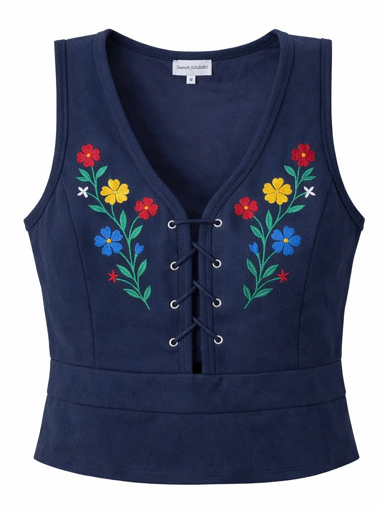 Broderad marinblå folkdräkt